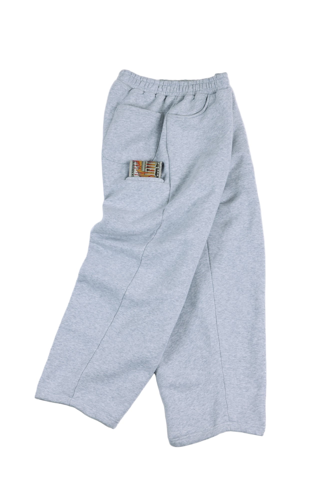 Gray sweatpants with a logo on a white background